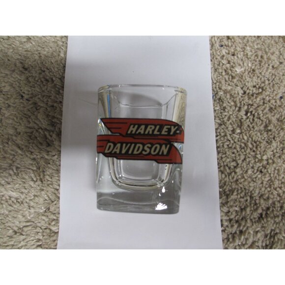 Harley-Davidson Square Glass Shot Glass With Orange & Black Logo - Picture 3 of 3